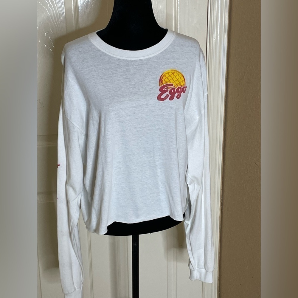 NWOT Kellogg's Women's Size XL Long Sleeve Eggo Waffle Logo Crop Top Raw Hem - Picture 13 of 16